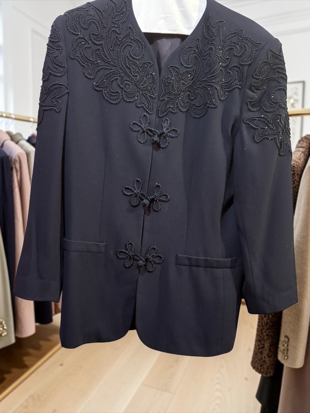 Vintage Nicole Miller Black Beaded Embellished Blazer size 10 80’s 90’s